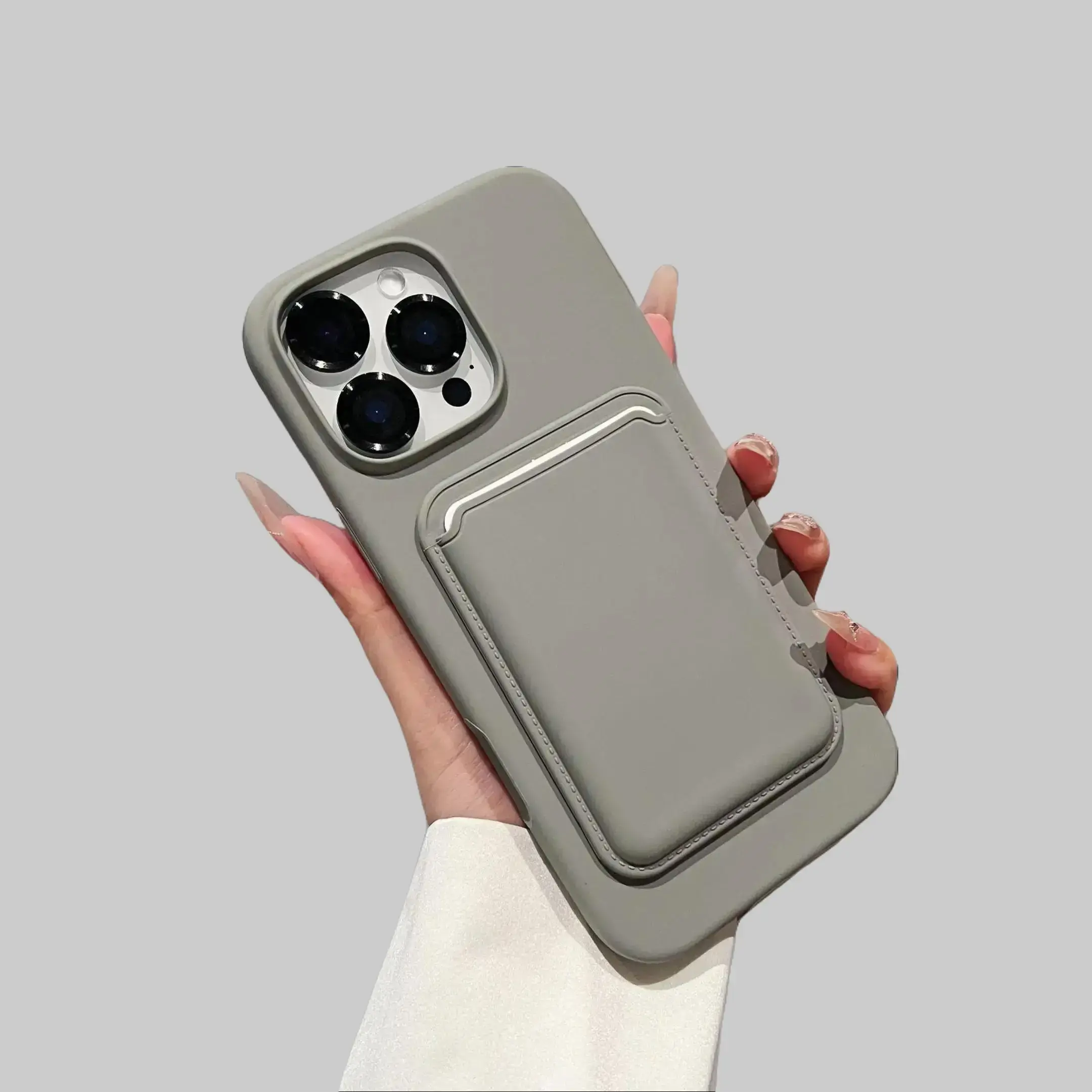 Magnetic Card Slot Cellphone Case for iPhone 13-17 Pro/Pro Max (ip13-17 models), Waxy Touch Liquid Silicone Cover, Customized Chrome Finish, Full-Lens Film & Screen Protector, Shockproof Anti-Drop Accessory (Father’s Day Gift)