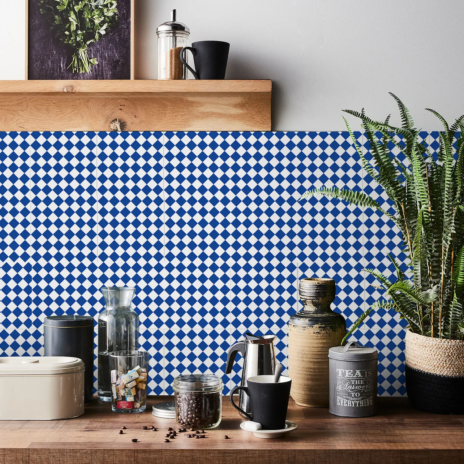 15 Pcs Matte Texture Tile Sticker, Anti Slip & Stain Resistant, Diamond Checkerboard Pattern, Ideal for Kitchen & Bathroom Walls