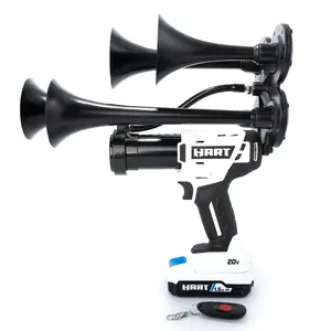 Hart Quad Impact Train Air Horn Model - 140+ dB Output, Four Metal Trumpets, Wireless Remote, All-Metal Construction, Hand-Assembled in USA, Portable, Handheld Train Horn Drill