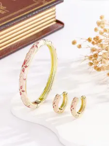 Elegant Women's Cloisonné Enamel Floral Jewelry Set, Includes Earrings & Bracelet, Handcrafted Craftsmanship, Perfect Gift Idea, Unique Enamel Art