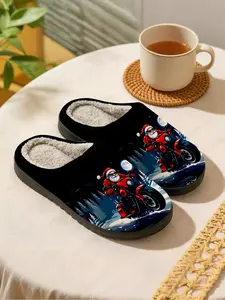 Stylish Santa Claus Motorcycle-Style Plush Slippers, Warm Fleece Lining, Soft Sole, Perfect for Christmas Enthusiasts & Trendsetters