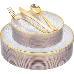 30Guest Gold Dinnerware Set, Gold, Duty Disposable Dinnerware Include 30 Dinner,30 Dessert, 90 gold Silverware