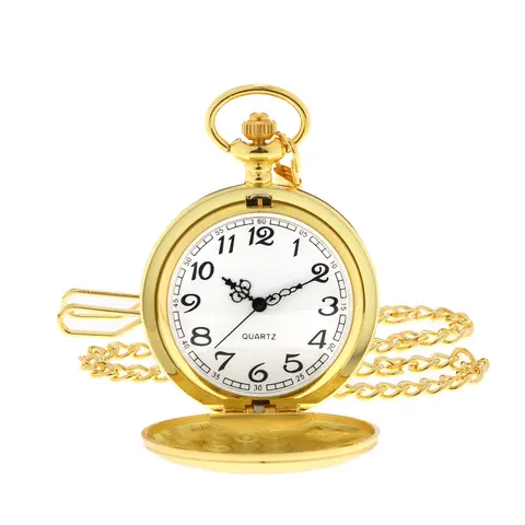 Smooth Vintage Pocket Watch with Chain, Gold