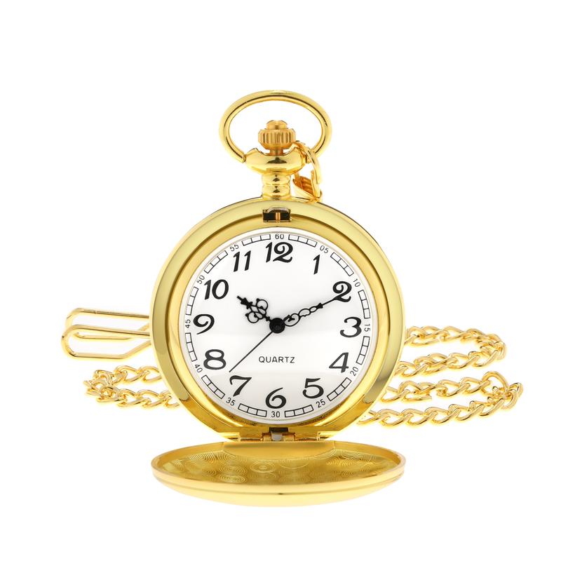 Smooth Vintage Pocket Watch with Chain, Gold