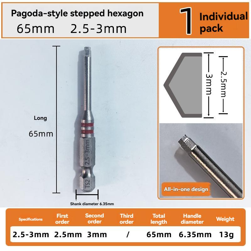 6-Piece Screwdriver Bit Set: Featuring magnetic hexagonal shanks and a unique pagoda-shaped internal hex design, a single bit can tighten nuts ranging from 1.5mm to 6mm—suitable for use with electric drills and wrenches.Metal Bits, Tool Accessories tiktok