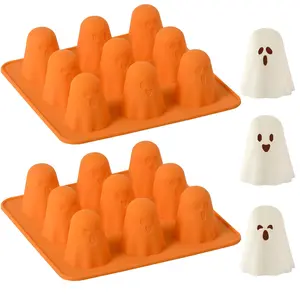 Non-Stick 3D Ghost Silicone Molds, 2-Pack 9-Cavity Chocolate Jello Gummy Candy Moulds, Reusable Chocolate Mold, Perfect for Halloween Parties & DIY Crafts