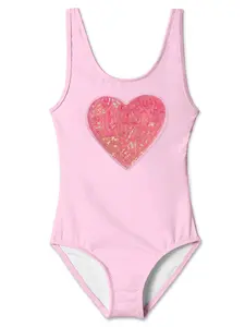 pink bathing suit with heart sequin