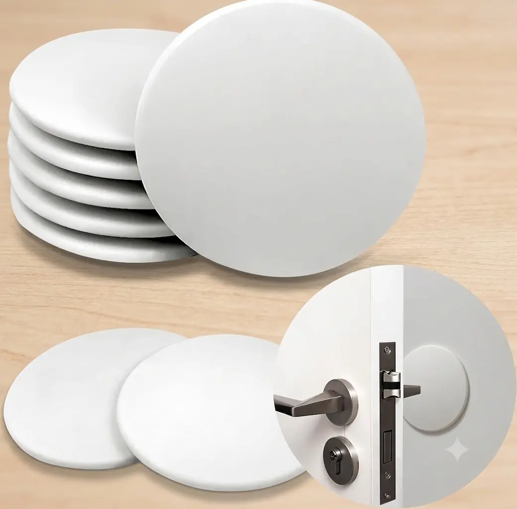 Door Stoppers - 3.14" White Door Stoppers for Wall (8 Pack), with Heavy-Duty Adhesive - Wall Protector & Shock-Absorbent Protectors from Door Knobs - Prevents Scratches on Walls & Doors