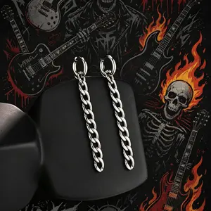 OUFER 316L Stainless Steel Chunky Hoop Earrings - Edgy, Gold Chain, Grunge, Hip Hop Statement Jewelry, Non-Tarnish, High Polish, for Casual Daily Wear, Rock Music Outfit Accessories, Edgy Earrings