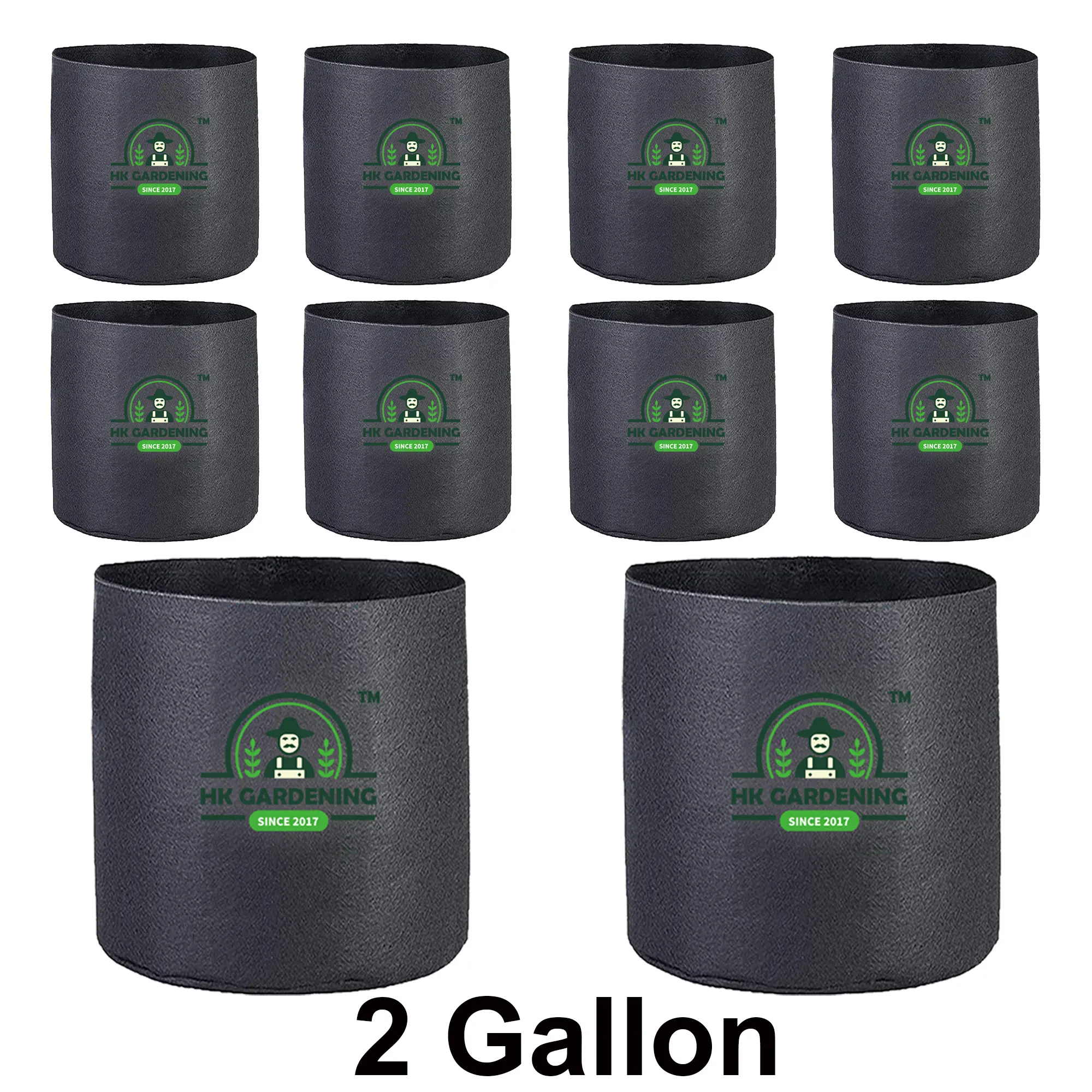 HK Gardening 20-Pack 2 Gallon Round Fabric Pot Aeration Plant Grow Bags Breathable & Durable for Home and Garden Use