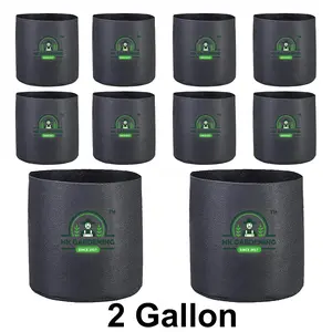 HK Gardening 10-Pack Round Fabric Pot Aeration Plant Grow Bags 2 Gallon Black - Ideal for Home and Garden