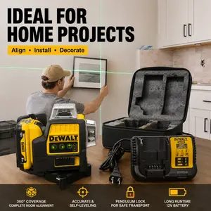 DEWALT DW089LG 12V Lithium Battery Powered 12-Line Green Laser Level, 360-Degree Horizontal & Vertical Outdoor Tool