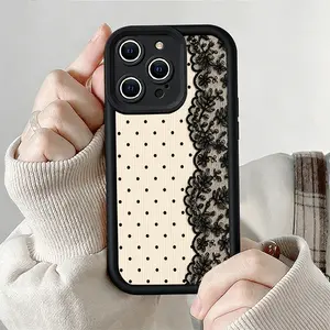 Polka Dot Lace Floral Pattern Phone Case， Elegant Retro Chic Design， Shockproof， Cute， Unique Pattern，for Xiaomi 10T 11T 14T 15T Redmi 8 9 13C 14R A5 K80 note8 9 10 11 12 13R 14promax  Turbo3 4pro Durable AntiShock Fashion Phone Case， Gift for Women
