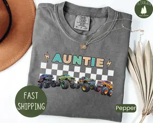 Comfort Colors Monster Truck Auntie Shirt, Pregnancy Announcement Sister Shirt, Monster Truck Shirt, Boy Birthday Party Shirt, New Auntie