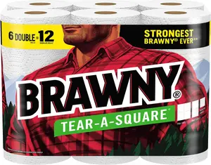 Brawny Tear-A-Square Paper Towels, 6 Double Rolls = 12 Regular Rolls