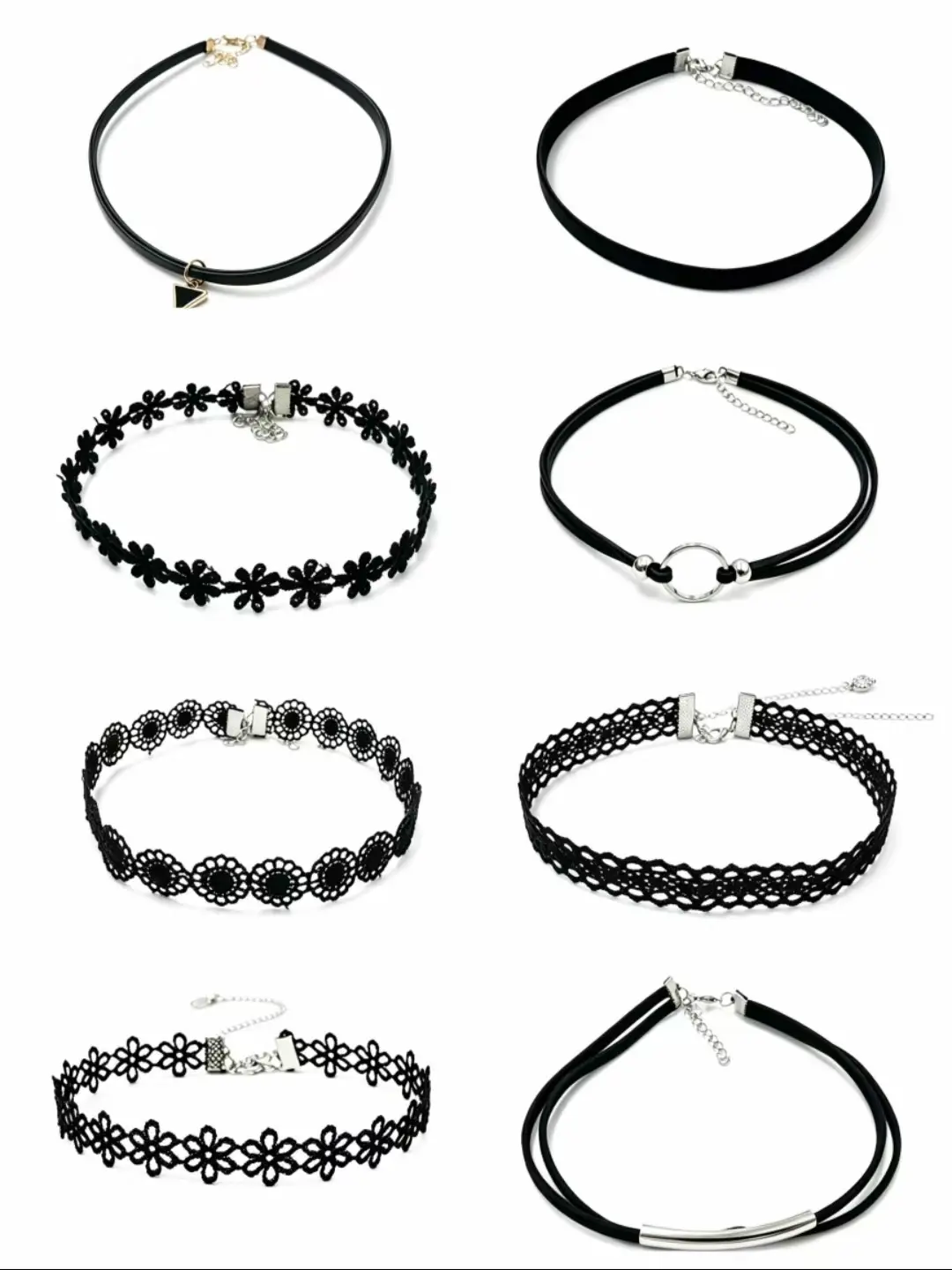 Women's & Teens' 8-Piece Black Choker Set - Lace, Minimalist Versatile Costume  Necklaces smooth chain religious  gold coating back-to-school gift fashion pendant daily prayer angel Bubble Initial girlfriend double bohemian flower color changing david