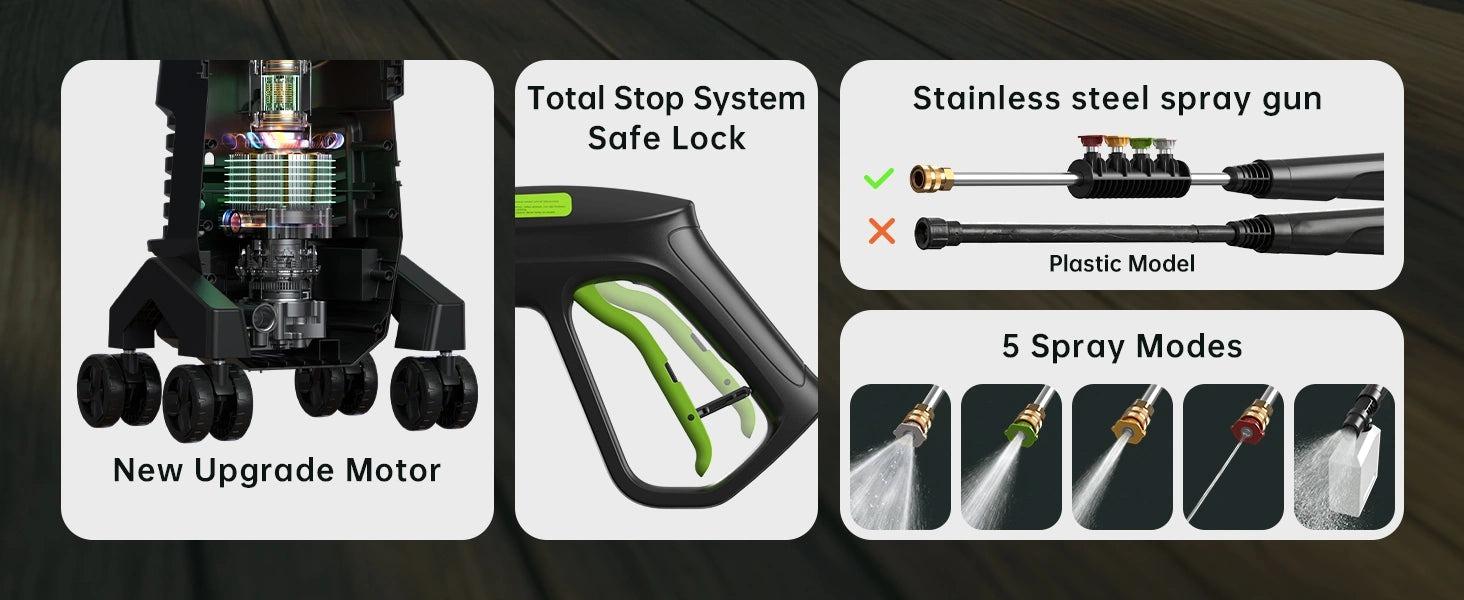 3000 PSI Electric Pressure Washer, Portable Power Washer with 23FT Hose, 4 Quick-Connect Nozzles, 4-Wheel 360° Steering, Metal Spray Gun & Auto Shut-Off for Cars, Driveways, Patios & Outdoor Cleaning | Back to School