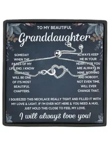 To My Beautiful Granddaughter Adjustable Heart Bracelet with Gift Box and Meaningful Card, Perfect Gift for Granddaughter, Ideal Birthday and Christmas Choice, Heart Shaped Bracelet