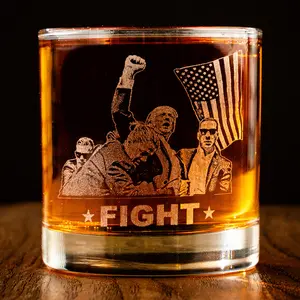 Trump Fight for America Whiskey Glass, President MAGA 11oz Rock Glass Gifts for Men
