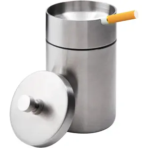 Stainless Steel Auto Ashtrays with Lid Car Ashtray Smell Proof Portable Smokeless Detachable Windproof Extinguished Butt Bucket Ash Tray for Car Cup Holder (Silver)