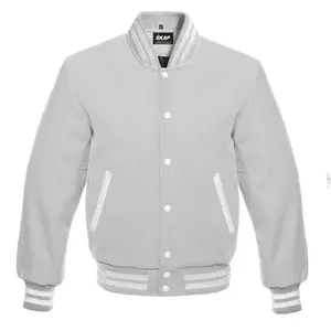 Letterman Varsity Jacket All Wool Light Gray Knit Menswear