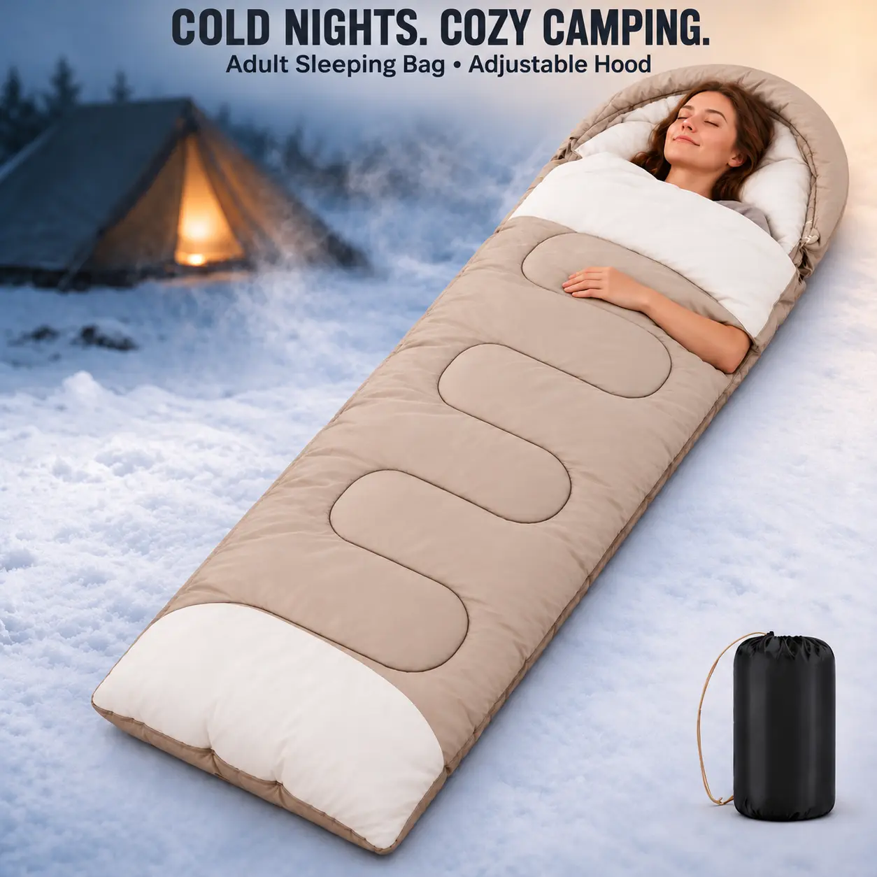 0°F Cold-Weather Mummy Sleeping Bag for Camping, 5.1lbs Single-Person Sleep Sack with No-Snag Zipper, Adjustable Hood for Warmth & Ventilation, Cot & Bed Compatible, Weight 5.1Lbs