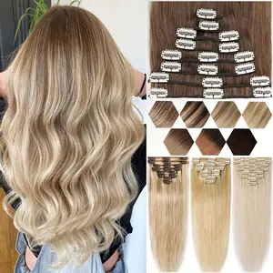 Wholesale 2025 NEW 8pcs Clip-In Human Hair Extensions for Women, Silky Straight Remy Hairpiece, Highlighted Blonde Full Head Clip-Ins, Durable and Lightweight