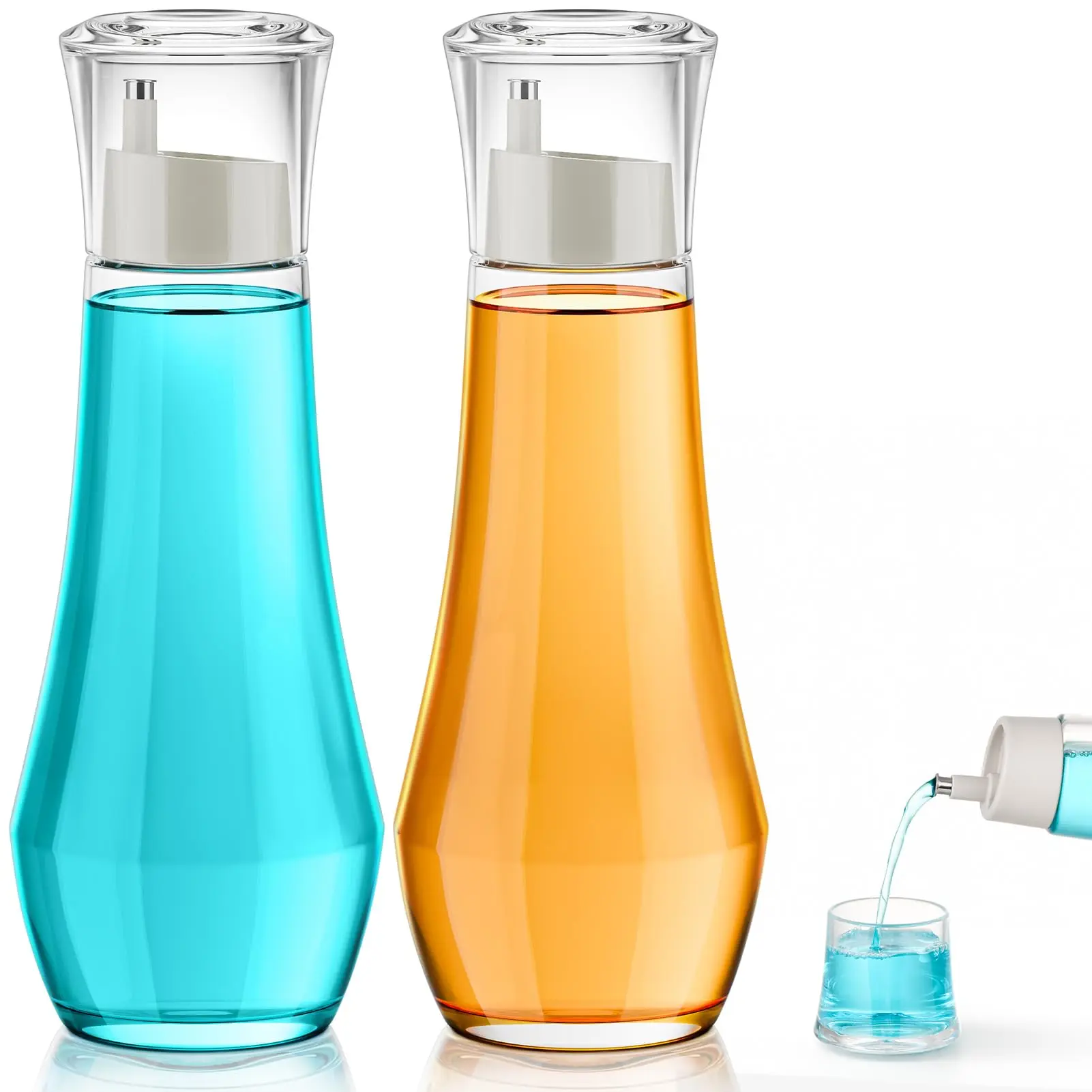 Glass Mouthwash Dispenser for Bathroom, 8.8OZ Mouth Wash Container Bottle with Lid Cup