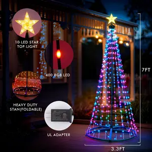 Hoodink Smart Christmas Tree Lights, Treeless with Remote and APP Control, RGB Color-Changing Light String with 400 LEDs, 11 Modes, Timer, Music Sync, Suitable for Christmas Decorations and Holiday Party Decorations