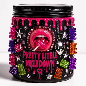 Handmade Y2K Candycore Decor Candle, Pretty Little Meltdown, Pink Sugar Scent, Kawaii Room Decor, Alien & Gummy Bear Art Candle