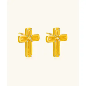 24K Gold Cross Stud Earring