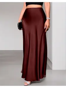 Elegant High Waist Mermaid Long Dress, Silky Draped Bodycon Half Skirt, Slimming Solid Color Fashion Gown, Glossy Tail Design