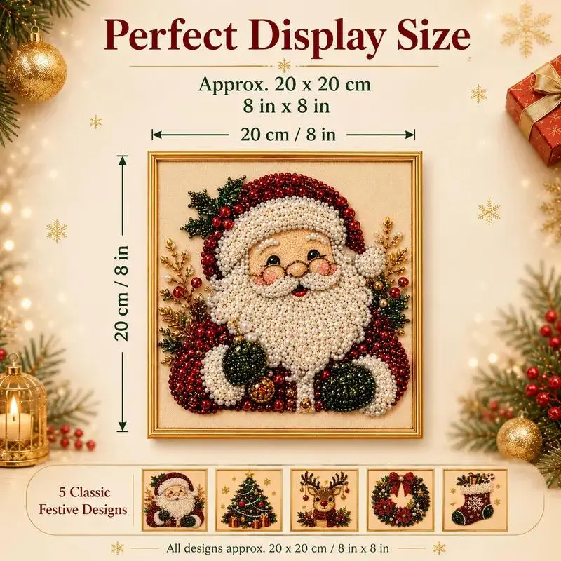 Frameless 3D Beaded Christmas Pearl Diamond Painting, Xmas Wreath Stocking Mosaic Art, Stress Relief DIY Home Wall Decoration