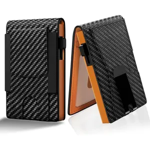 Wallet for Men, Mens Minimalist Wallet 9-12 Cards, Slim Compact Wallet with  Clip & ID Window, RFID Blocking  Pop Up Card Wallet,  Gifts(Black & Orange)