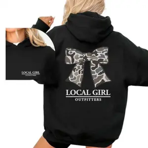 ✨ [Graphic Hoodie]Local Girl Coquette Bow Hoodie – Camo Bow Graphic Oversized Pullover, Camouflage Coquette Aesthetic Sweatshirt, Soft Cotton Casual Hooded Top for Women, Trendy Streetwear, Fall & Winter Cozy Outfit