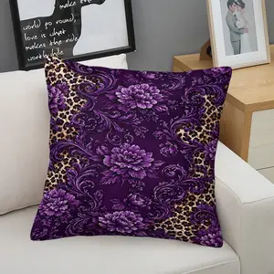Purple Leopard Print Artistic Print Throw Pillow With Core, Wear-Resistant Fabric That Does Not Pill or Shrink, Versatile and Suitable for Home Decoration, European Style Light Luxury Bedroom and Living Room Soft Decoration Embellishment Pillow.