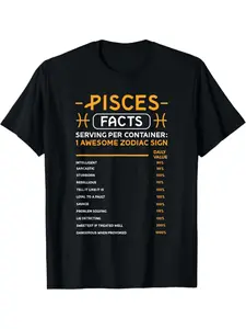 Funny Pisces Facts T-Shirt for and - Cotton Casual Crew Neck Short Sleeve Tee with Zodiac Sign Design, Pisces Personality Traits Humor, All-Season Comfortable Shirt for Casual Attire