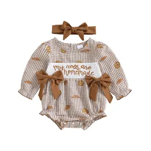 Baby Girl Thanksgiving Outfit Plaid My Rolls Are Homemade Long Sleeve Smocked Bubble Romper Newborn Fall Clothes Letter Print Bodysuit