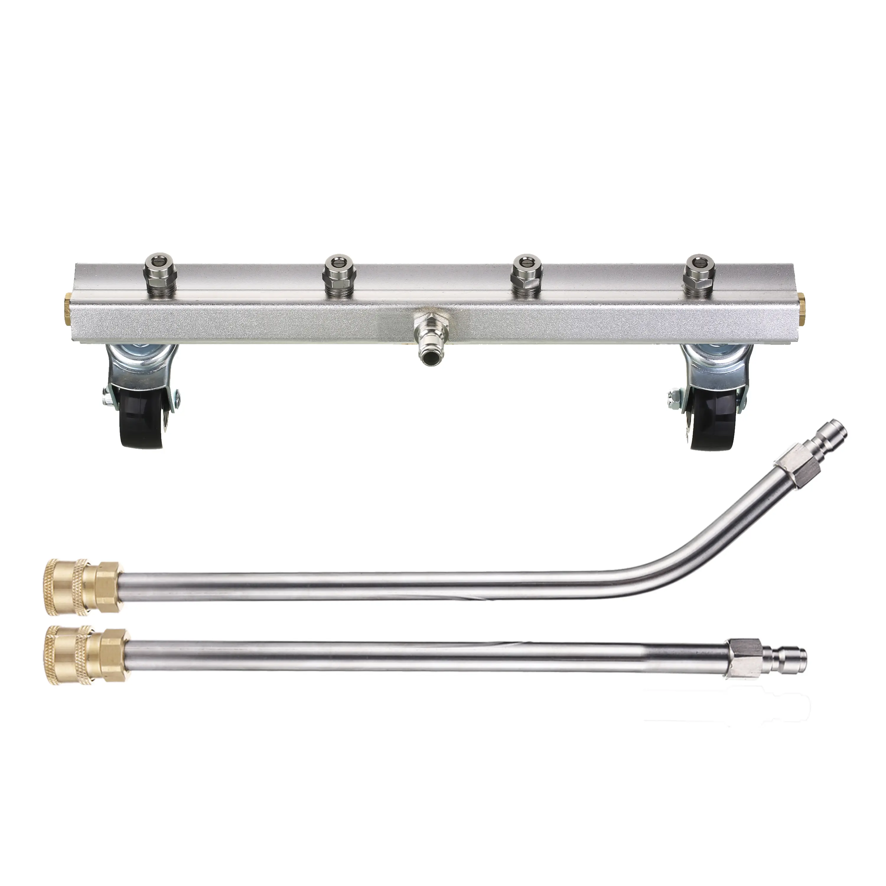 M MINGLE High Pressure Cleaner Undercarriage Attachment with 13.5’’ Straight Extension, 14.5’’ 45-Degree Curved Wand, Multiple Components, Casters & Quick Connect Pressure Washer Accessories for Car Undercarriage Washing