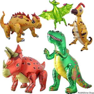5-Pc 3D Standing Dinosaur Foil Balloons, Cartoon T-Rex Dino Design, Ideal for Kids' Birthday Party Decorations & Supplies, Balloon