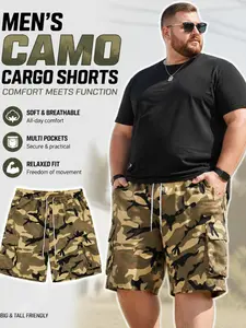 Large Size Men's Camouflage Swim Trunks, Loose Beach Casual Shorts, Drawstring Design, Comfortable Non-Restrictive Swimsuit, Ideal for Vacation