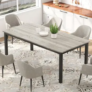 GARVEE 79 Inch Industrial Dining Table with Metal Legs, Large Rectangle Wooden Kitchen Table Featuring Round Corners, Suitable for Dining Room, Living Room, Conference, and Writing Desk Use in Rustic Grey Finish