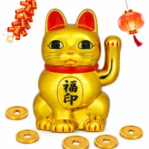 6 Inch Lucky Cat Waving Arm Maneki Neko Lucky Beckoning Feng Shui Wealth Cat for Welcoming Fortune Wealth Prosperity Decoration
