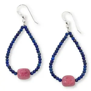 Mine Finds by Jay King Lapis Bead and Rhodonite Loop Drop Earrings