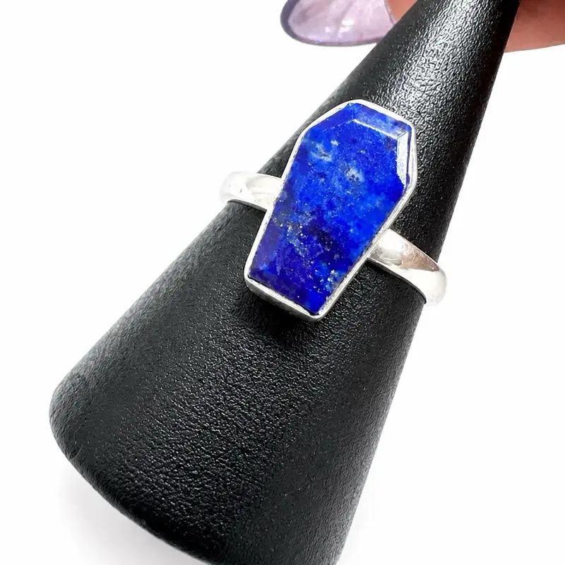 925 Sterling Silver Lapis Lazuli Coffin Ring - Size 5.75