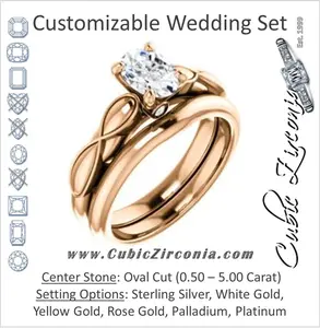 CZ Wedding Set, featuring The Jime engagement ring (Customizable Cathedral-Raised Oval Cut with Thick Infinity-Scalloped Band & Peekaboo Accents)