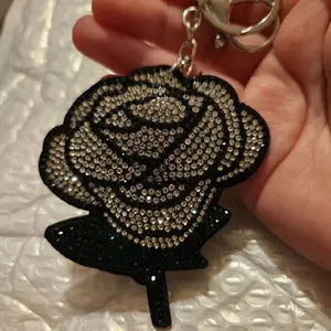 Elegant Black Rose Keychain with Rhinestones, Perfect for Keychains and Accessories