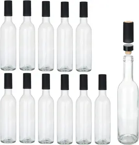 12 oz Glass Bottles With Cork , Brewing Juicing Bottles With Caps Shrink Capsules,Clear  Making Bottle For Sparkling ,Kefir, Storage,Leak Proof,Dishware Safe,12Pack