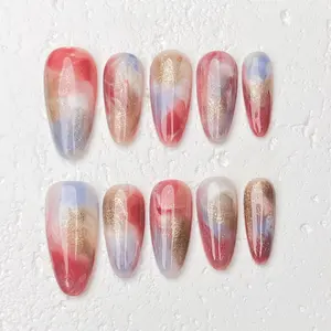 [Dusk] Medium Almond Handmade Press on Nails, Fake Nails with Nail tool kit with Jelly Stickers, Reusable, Durable