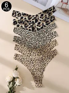 6/7/10/15 Pcs Sexy Leopard Print Thong Panties, Invisible Low Waist Design, Fitted Women's Underwear, All Seasons Wear